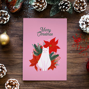 Carte Postale Joyeux Noël Floral Chat