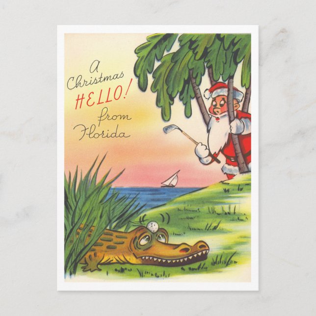 Carte Postale Joyeux Noël Floride Golf Rétro (Devant)