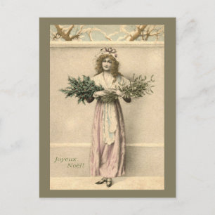 Carte Postale Joyeux Noel Français Vintage Noël Salutation Woma