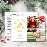 Carte Postale Joyeux Noël Gold Wreath 2 Photos<br><div class="desc">Envoyer les fêtes de Noël Cheer avec cette carte postale festive avec vos deux photos et une fausse couronne de flocons d'or. L'arrière offre de l'espace pour une note dactylographiée ou la suppression pour laisser de l'espace pour une note manuscrite. Amusant et festif mais simple et moderne - une carte...</div>