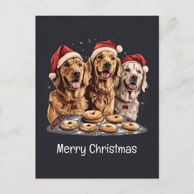 Carte Postale Joyeux Noël Golden Retriever Chiens Baking (Devant)