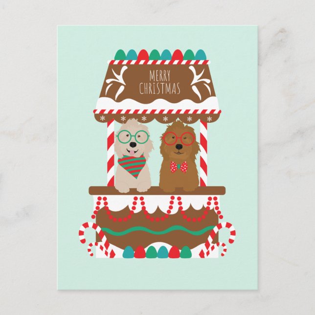 Carte Postale Joyeux Noël Goldendoodles Chiens de vacances (Devant)