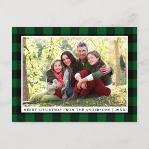 Carte Postale Joyeux Noël Green Plaid Photo de famille