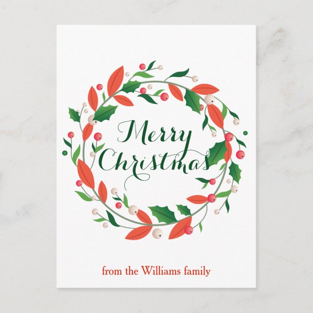 Carte Postale Joyeux Noël Holly Wreath Traditionnel Custom (Devant)