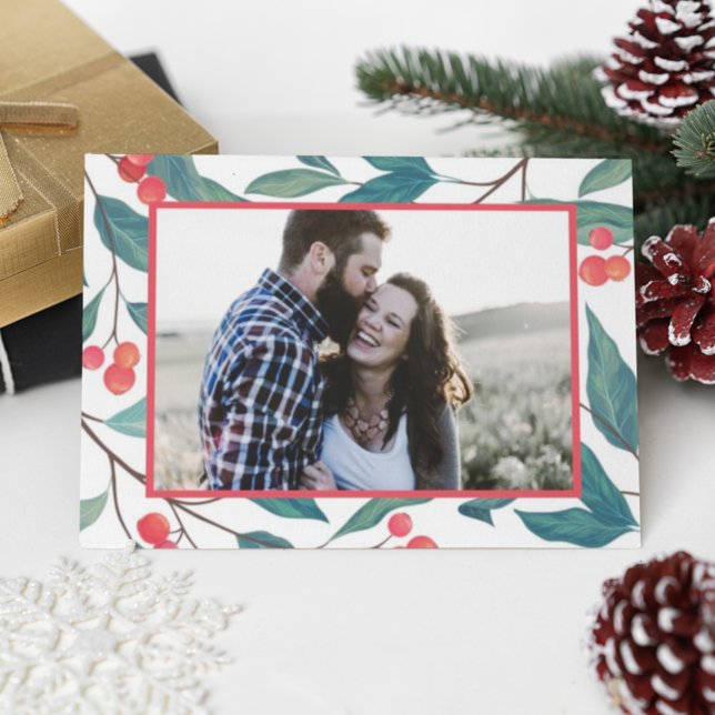 Carte Postale JOYEUX NOËL | Joyeuses Fêtes Aquarelle Houx (Créateur téléchargé)