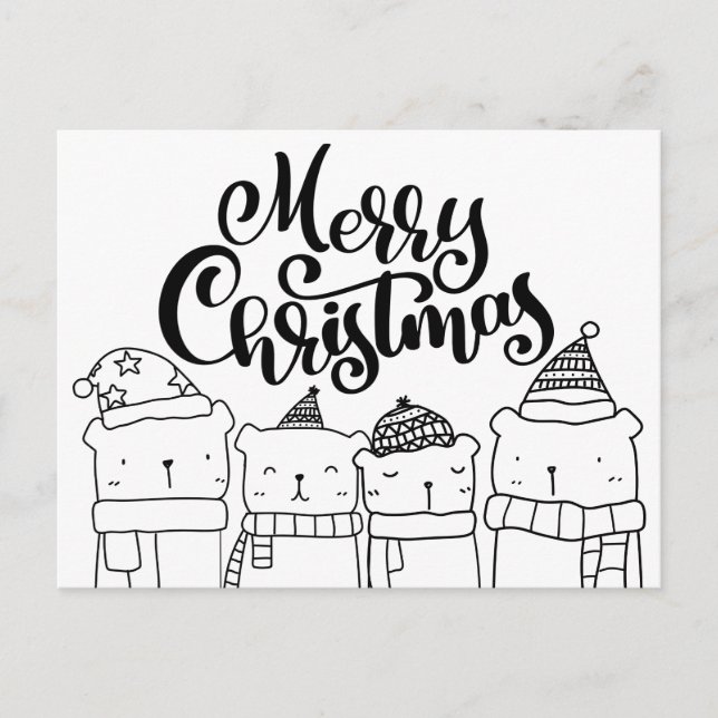 Carte Postale Joyeux Noël | Joyeux Ours d'hiver de vacances (Devant)