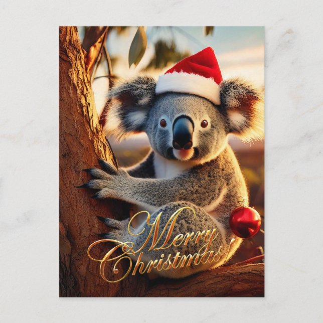 Carte Postale Joyeux Noël Koala assis dans un Eucalyptus (Devant)