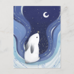 Carte Postale Joyeux Noël : Lapin, la Lune et les étoiles