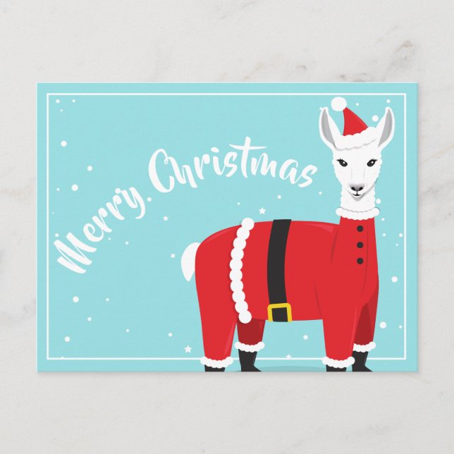 Carte Postale Joyeux Noël Llama Animal Père Noël (Devant)
