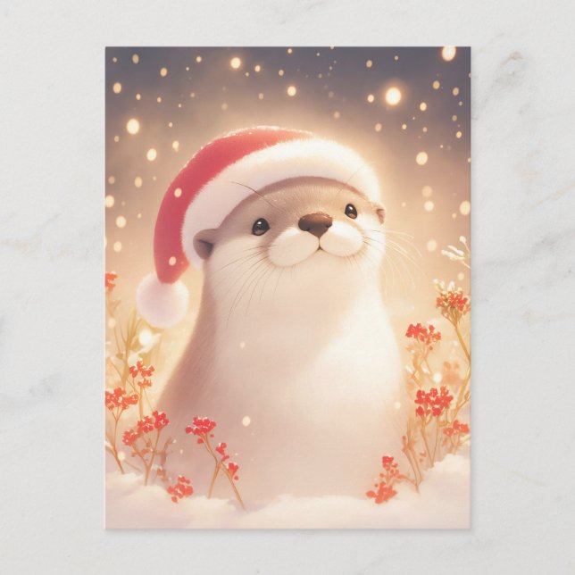 Carte Postale Joyeux Noël Loutre Aquarelle (Devant)