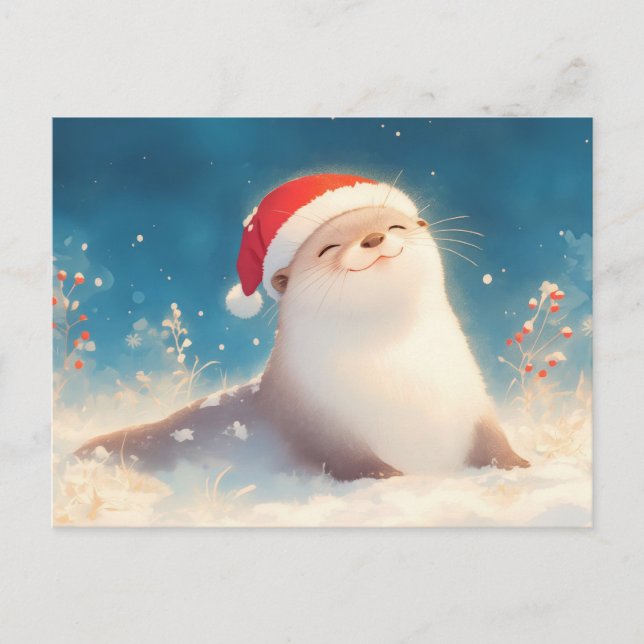 Carte Postale Joyeux Noël Loutre Aquarelle (Devant)