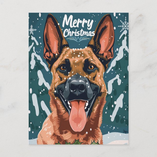 Carte Postale Joyeux Noël Malinois belge (Devant)