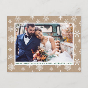 Carte Postale Joyeux Noël Mariage Photo Flocons Kraft