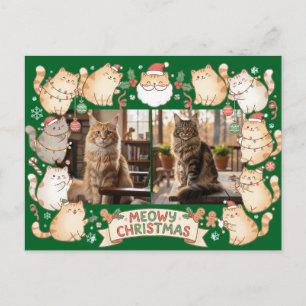 Carte Postale Joyeux Noël Mignon Chat de Dessin Animé Deux Photo