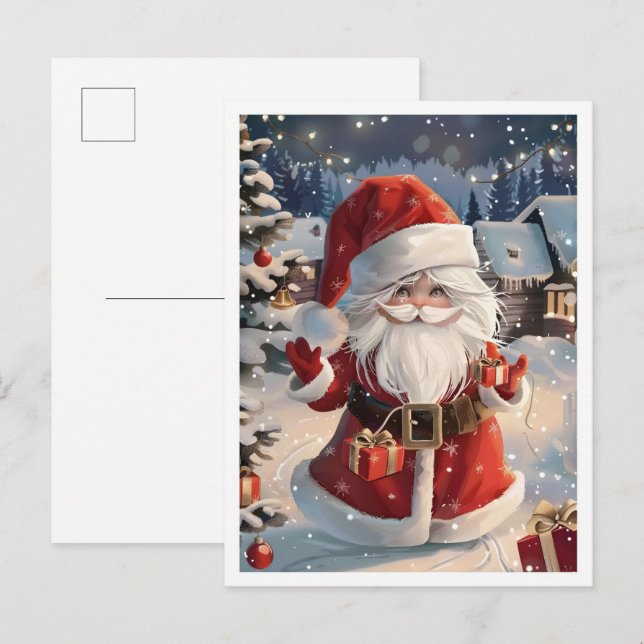 Carte Postale Joyeux Noël mignon Père Noël (Devant / Derrière)