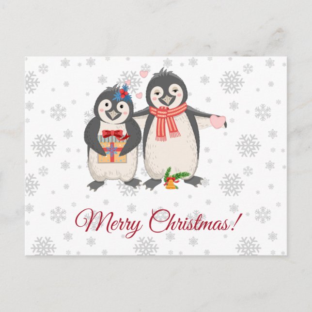 Carte Postale Joyeux Noël mignonne Penguin Couple (Devant)