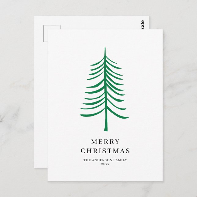 Carte Postale Joyeux Noël minimaliste vert arbre moderne (Devant / Derrière)