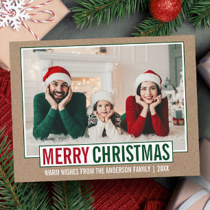 Carte Postale Joyeux Noël moderne Famille Photo Kraft