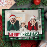 Carte Postale Joyeux Noël moderne Famille Photo Vert Plaid<br><div class="desc">Carte postale moderne Joyeux Noël Famille Photo Vert et Rouge - Russe Vert Plaid</div>