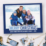 Carte Postale Joyeux Noël moderne Photo de famille bleu<br><div class="desc">Carte postale moderne Joyeux Noël Famille Photo Blue Holiday</div>