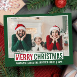 Carte Postale Joyeux Noël moderne Photo verte<br><div class="desc">Carte postale moderne Joyeux Noël Famille Photo Rouge et Vert</div>