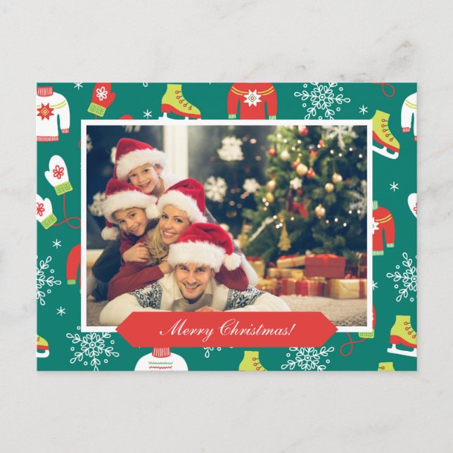Carte Postale Joyeux Noël Motif Famille Photo Noël (Devant)