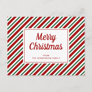 Carte Postale Joyeux Noël motif rayé rouge vert blanc
