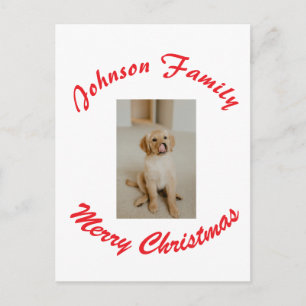Carte Postale joyeux noël nom de famille rouge photo animal fami