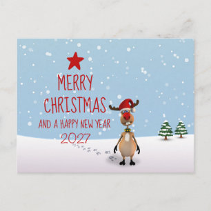 Carte Postale Joyeux Noël Nouvel An Renne Arbre 2027