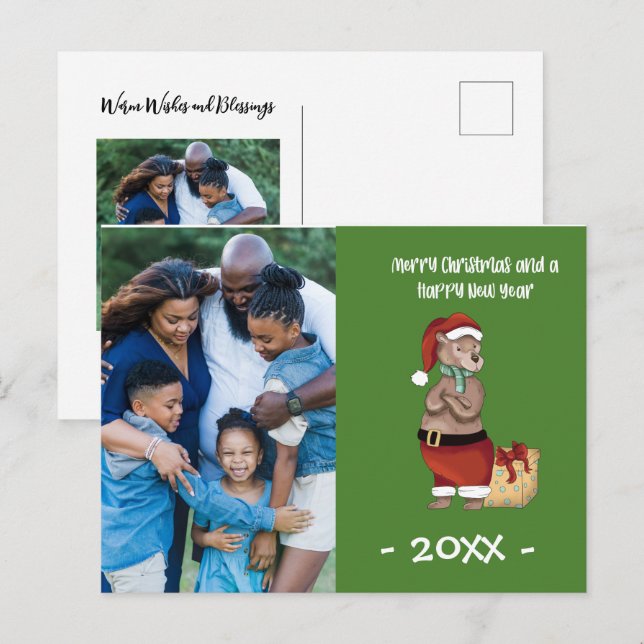 Carte Postale Joyeux Noël Ours Famille Photo Noël (Devant / Derrière)