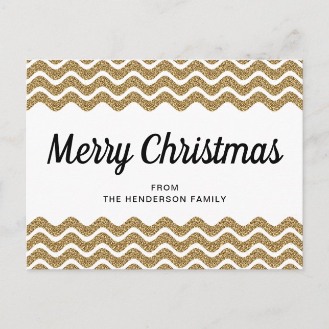 Carte Postale Joyeux Noël Paillettes Blanches Rayures Chevron (Devant)