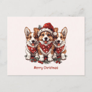 Carte Postale Joyeux Noël Pembroke Welsh Corgi Puppies