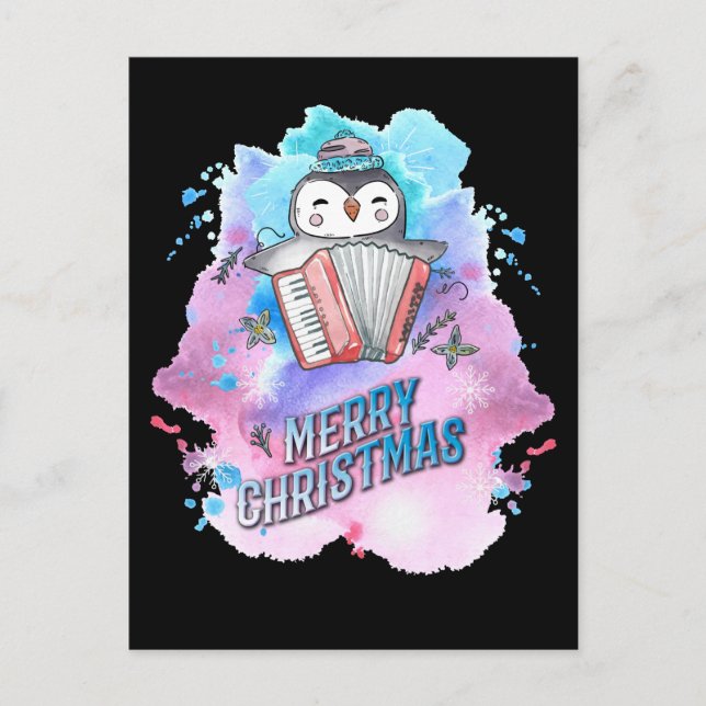 Carte Postale Joyeux Noël Penguin Cadeau Accordion Penguin (Devant)