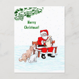Carte Postale Joyeux Noël! Père Noël avec chat et chien