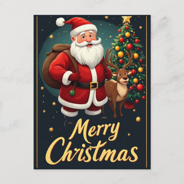 Carte Postale Joyeux Noël Père Noël Classique Illustrations de F (Devant)