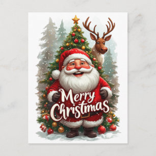 Carte Postale Joyeux Noël Père Noël Forêt d'Hiver