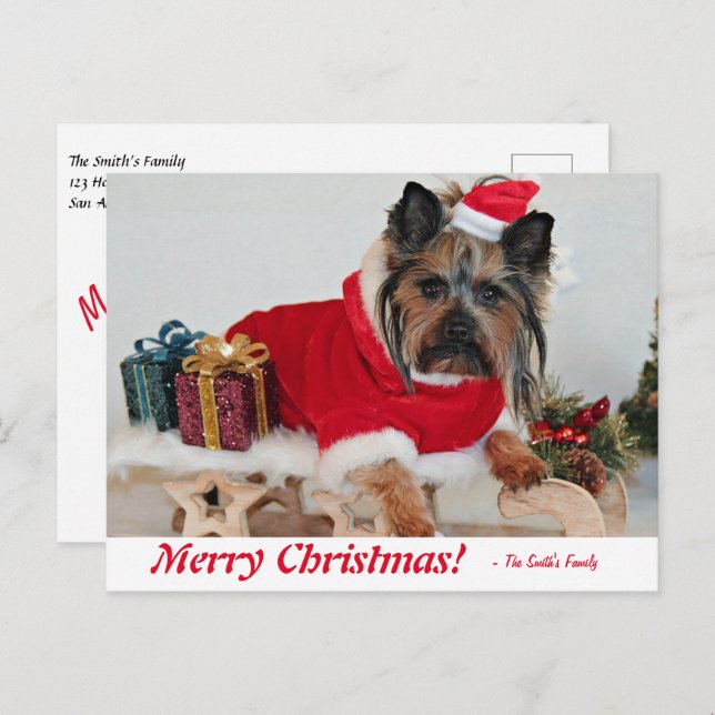 Carte Postale Joyeux Noël personnalisé Yorkie Terrier Postca (Devant / Derrière)
