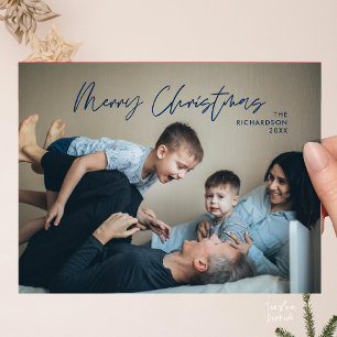 Carte Postale Joyeux Noël Photo de Famille Moderne Minimaliste