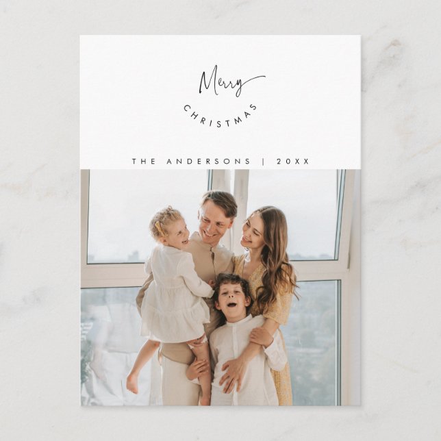 Carte Postale Joyeux Noël, Photo de famille, Script contemporain (Devant)