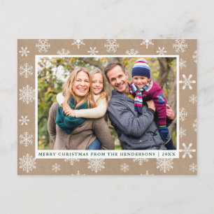 Carte Postale Joyeux Noël Photo Snowflakes Kraft