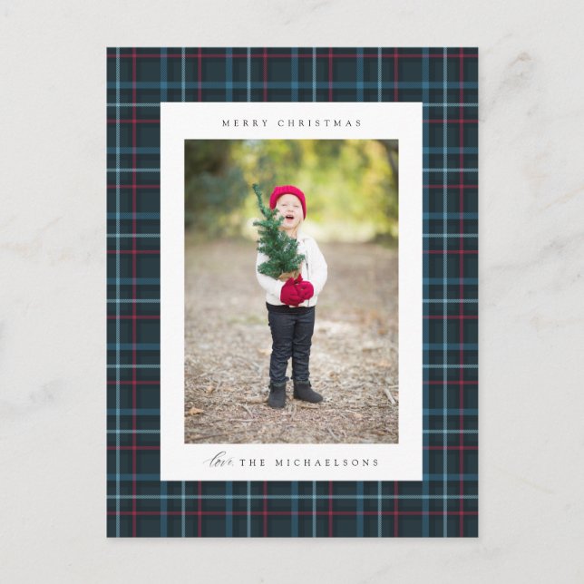 Carte Postale Joyeux Noël Plaid | AJOUTER VOTRE PHOTO FAMILIALE (Devant)