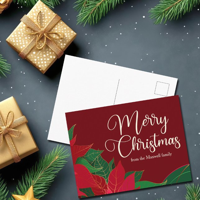 Carte Postale Joyeux Noël Poinsettia Elegant Rouge Custom (Créateur téléchargé)