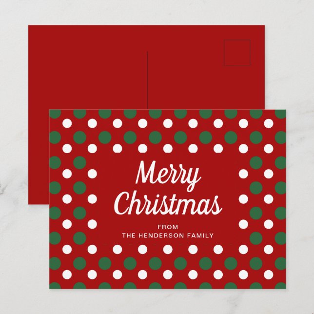 Carte Postale Joyeux Noël pois rouges (Devant / Derrière)