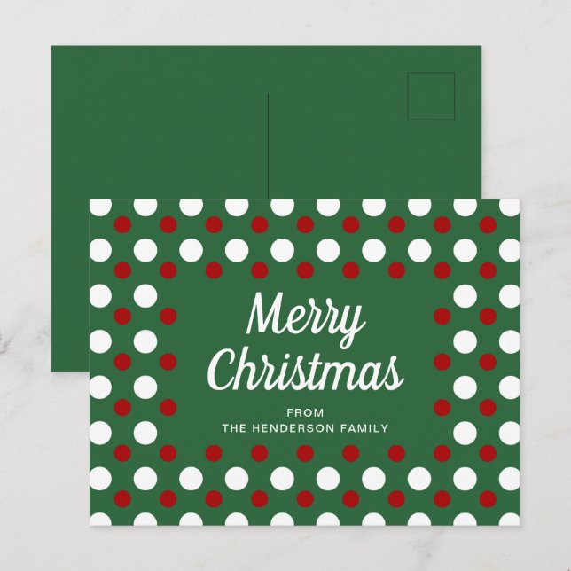 Carte Postale Joyeux Noël pois verts  (Devant / Derrière)