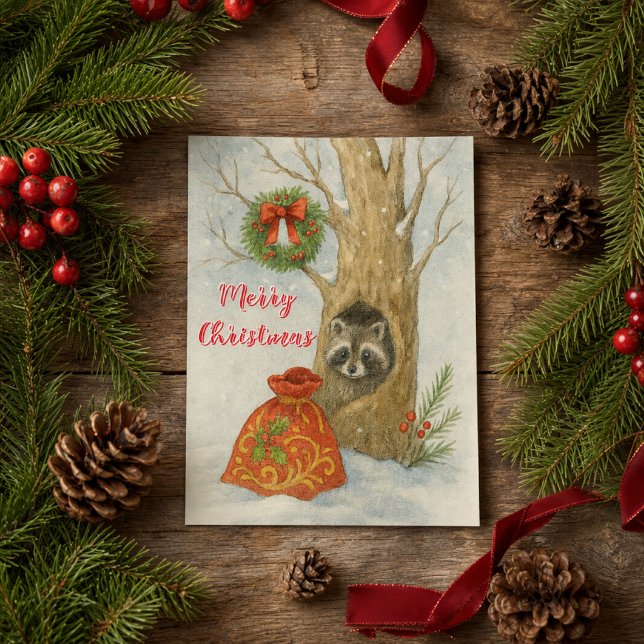 Carte Postale Joyeux Noël Raton laveur mignon Faune (Créateur téléchargé)