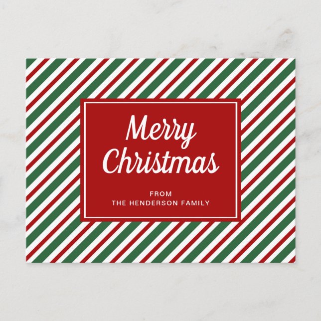 Carte Postale Joyeux Noël rayé rouge et vert  (Devant)