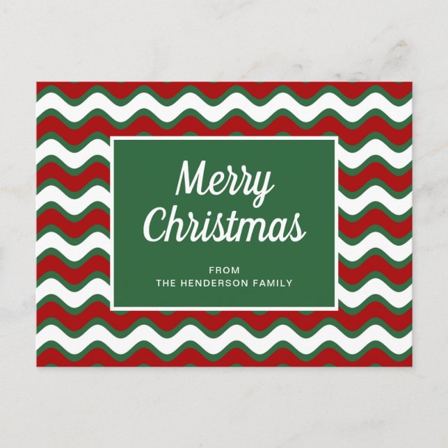 Carte Postale Joyeux Noël Rayures de vague verte    (Devant)