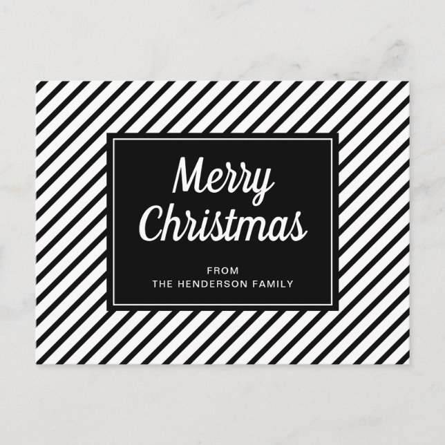 Carte Postale Joyeux Noël Rayures Noires et Blanches (Devant)