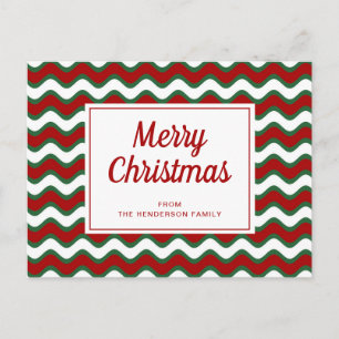 Carte Postale Joyeux Noël Rayures Vague Rouge Vert