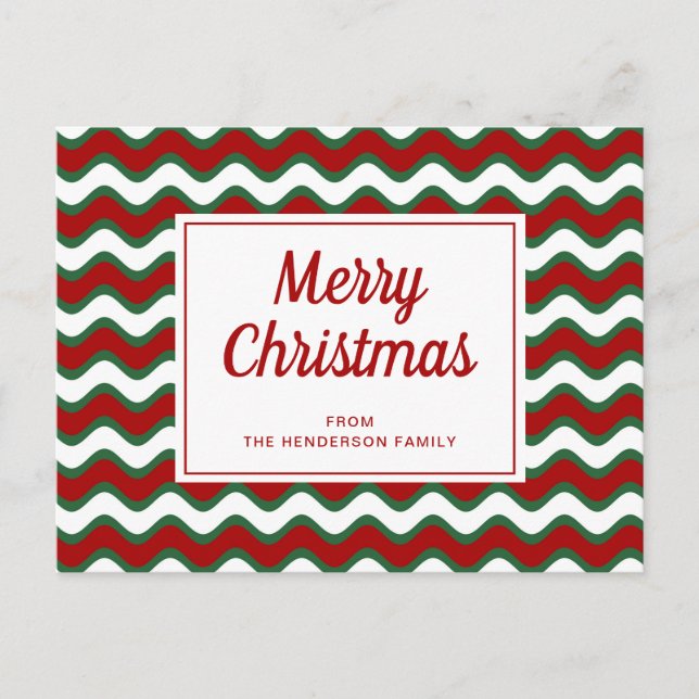 Carte Postale Joyeux Noël Rayures Vague Rouge Vert   (Devant)